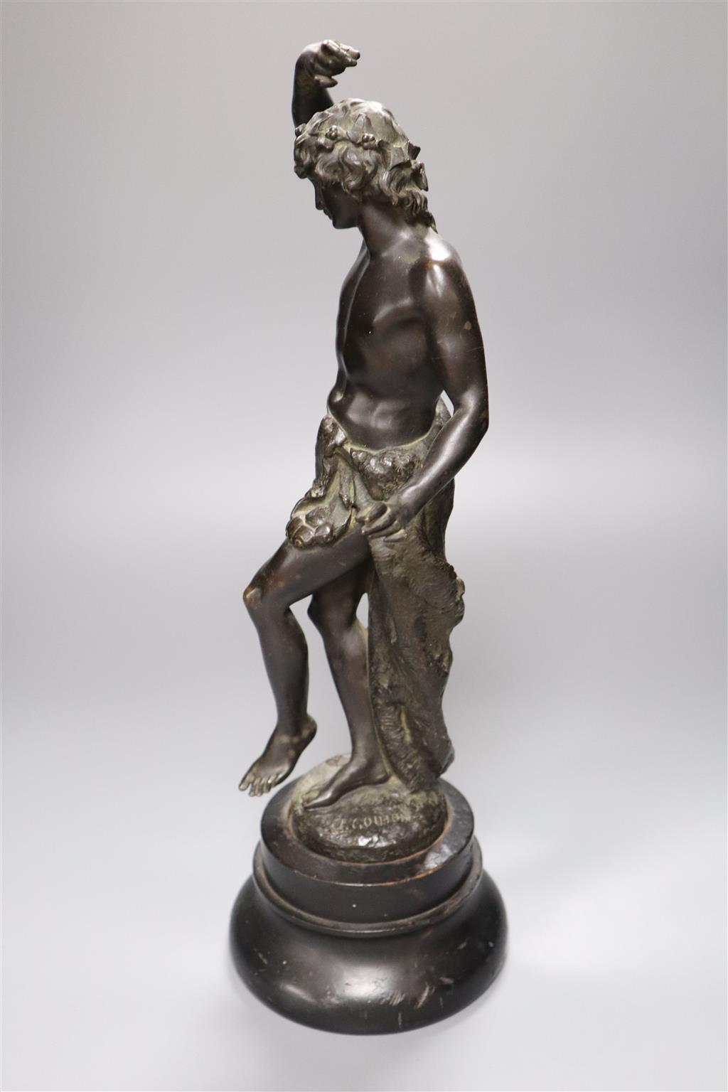 A 19th century bronze figure of a dancing bacchanal, indistinctly signed, 42cm high overall